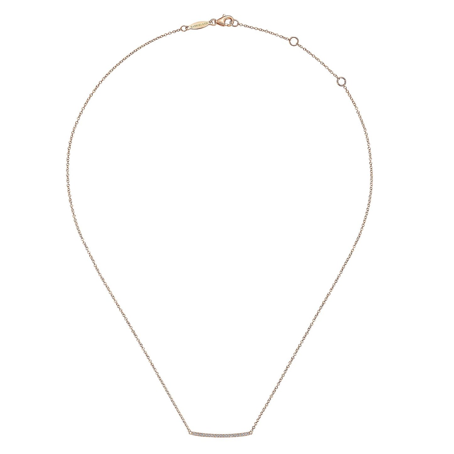 14K Rose Gold Curved Pavé Diamond Bar Necklace