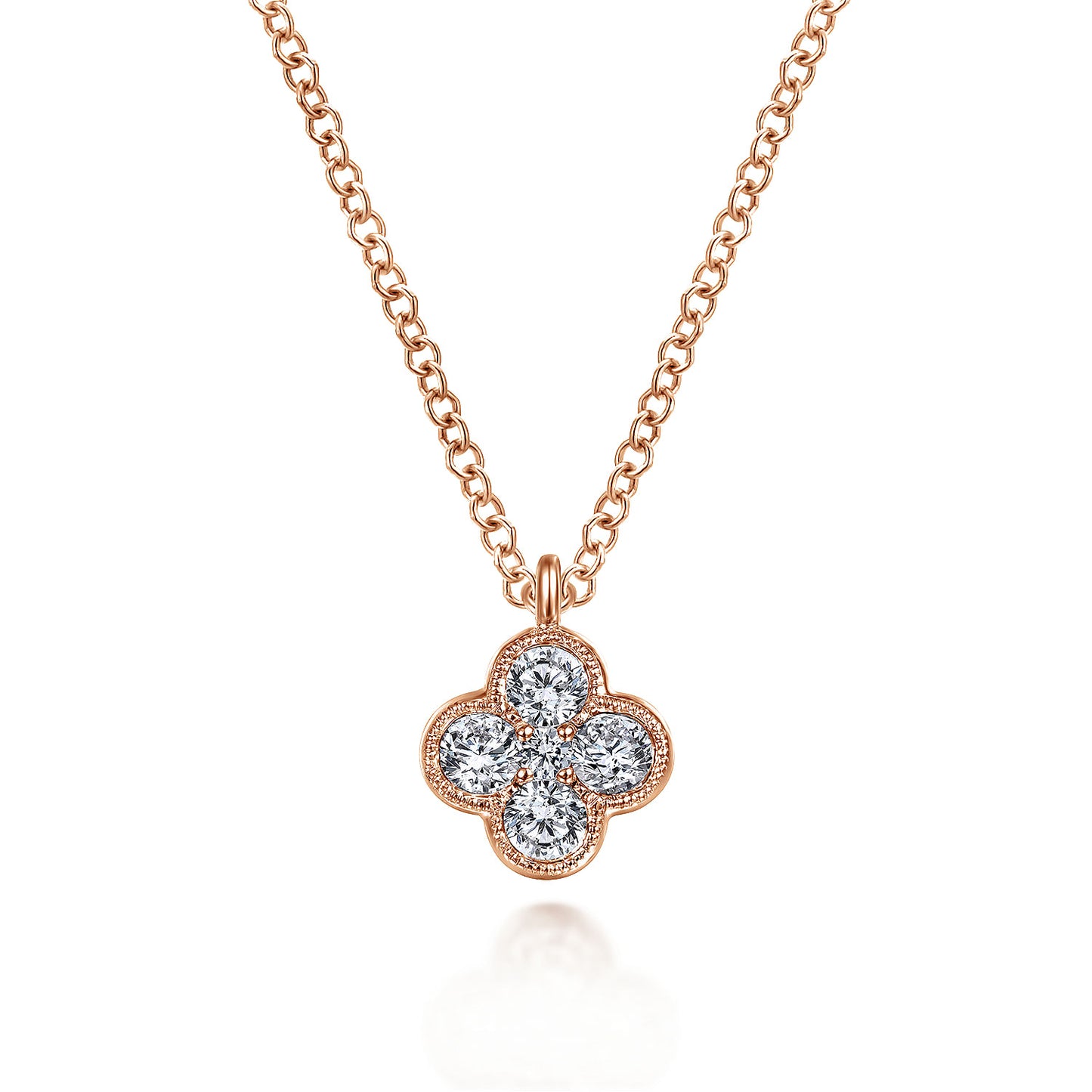 14K Rose Gold Diamond Clover Pendant Necklace