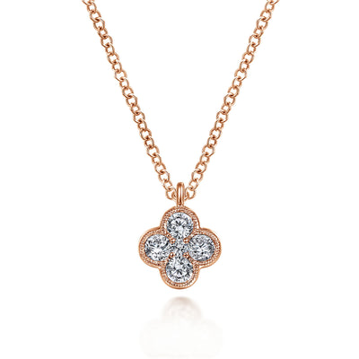 14K Rose Gold Diamond Clover Pendant Necklace