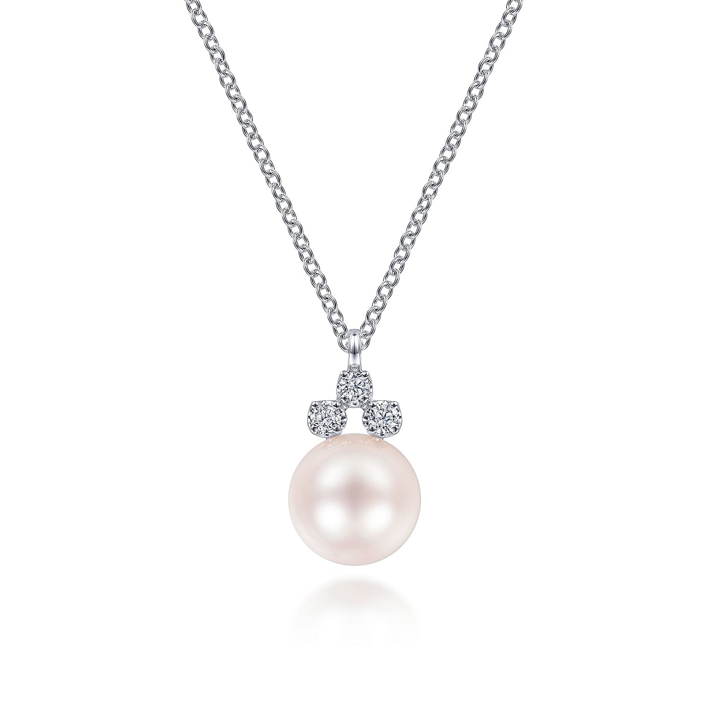 14K White Gold Diamond and Pearl Pendant Necklace