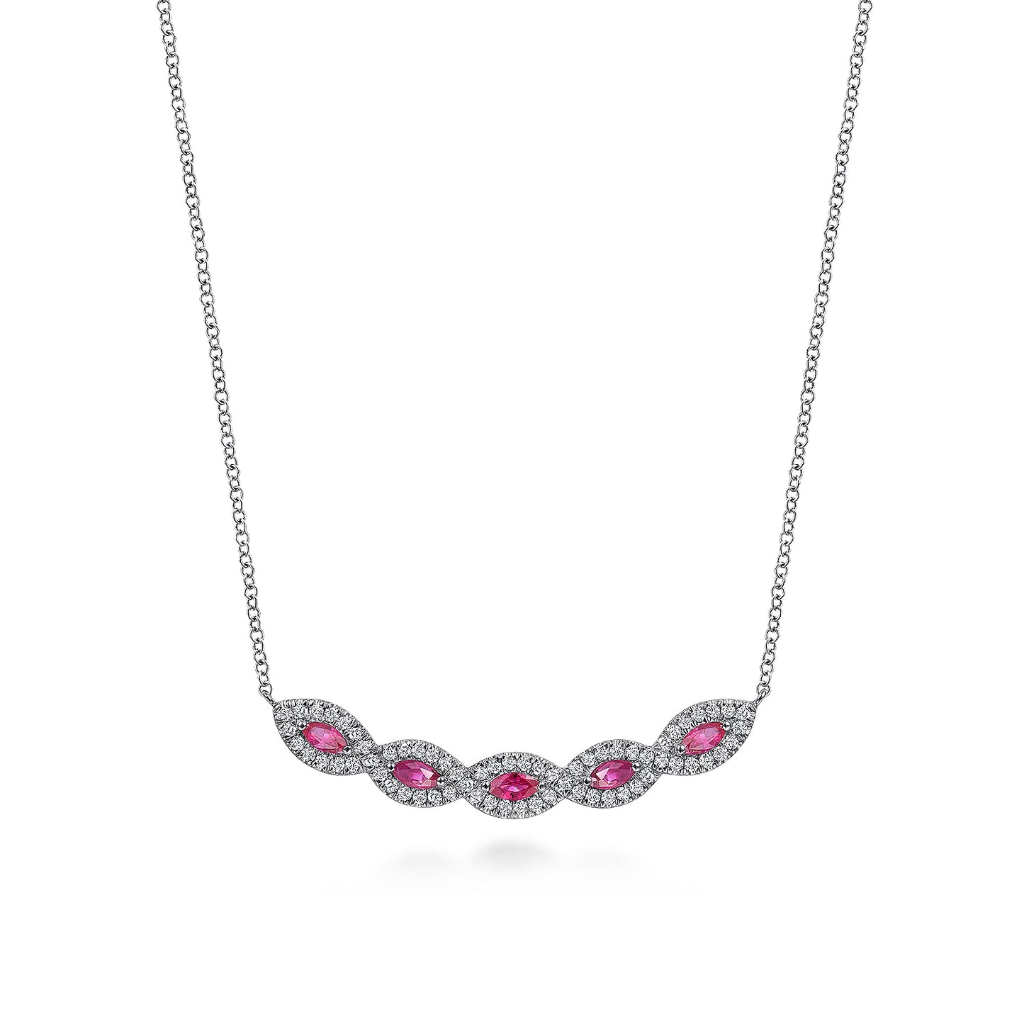 14K White Gold Diamond and Ruby Necklace