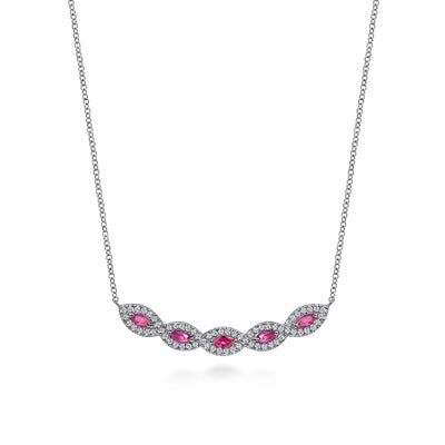 14K White Gold Diamond and Ruby Necklace