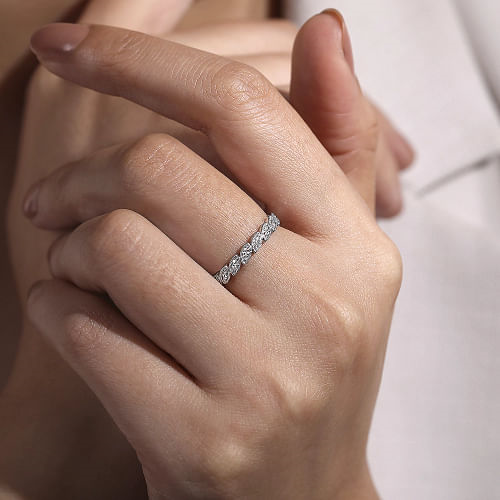 Gabriel & Co | 14K White Gold Scalloped Marquise Stackable Diamond Ring