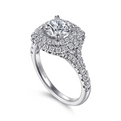 Gabriel & Co | Lexie - 14k White Gold Cushion Double Halo Round Diamond Engagement Ring