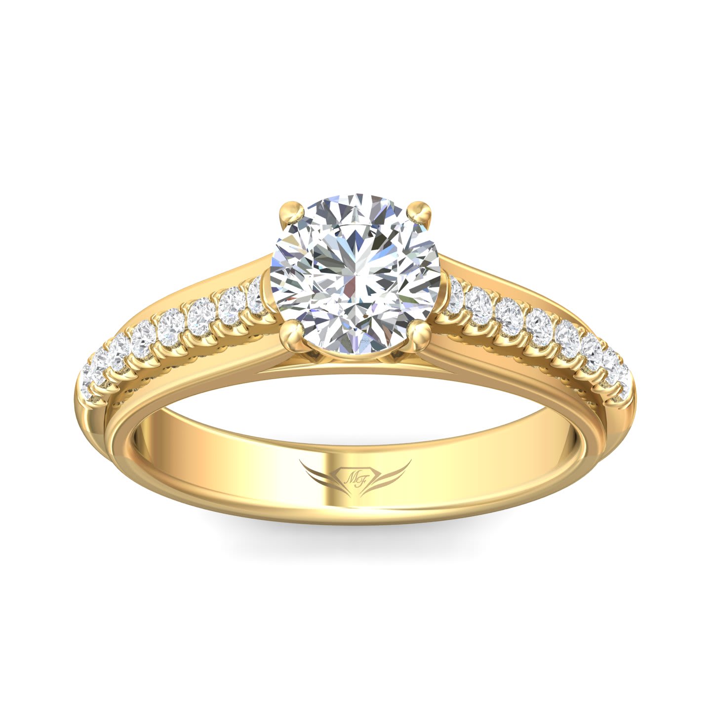 FlyerFit Micropave 18K Yellow Gold Engagement Ring