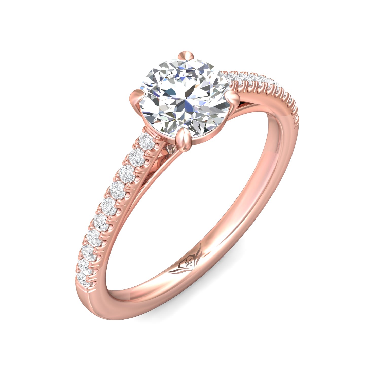 FlyerFit Micropave 18K Pink Gold Engagement Ring