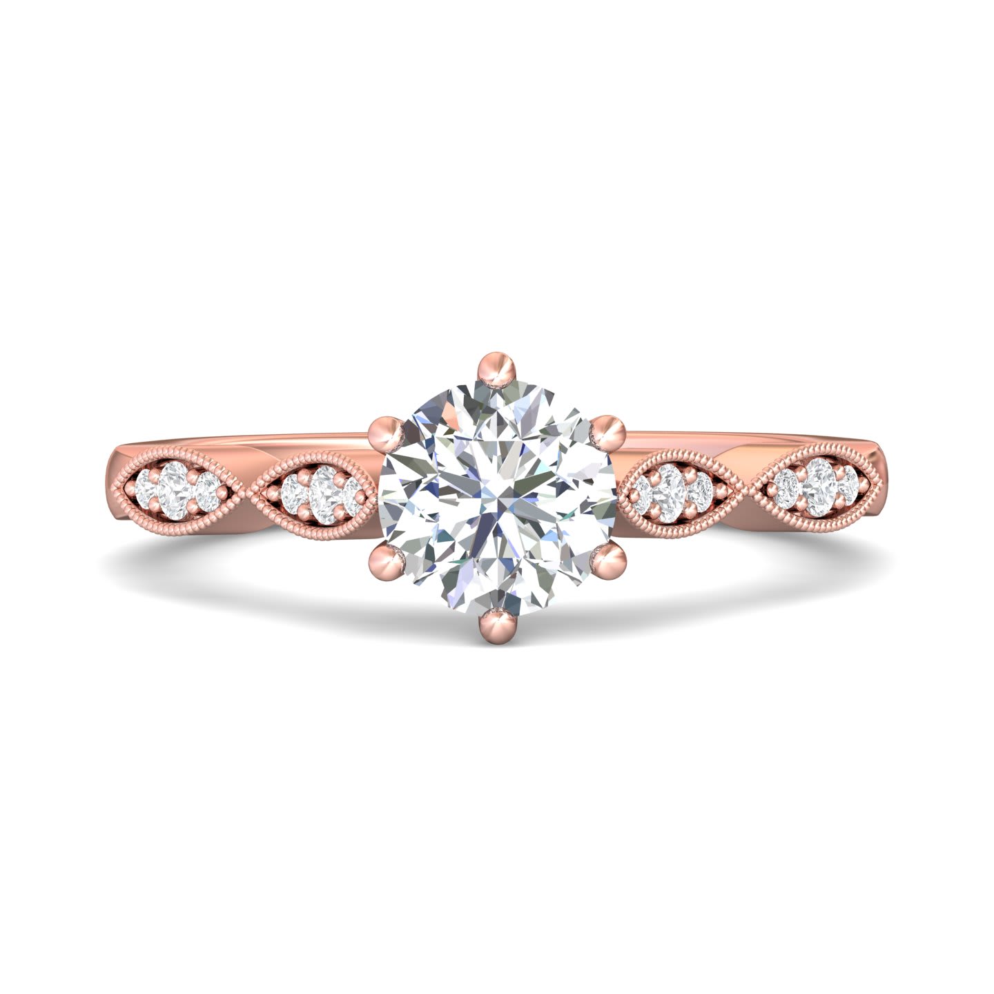 FlyerFit Micropave 14K Pink Gold Engagement Ring