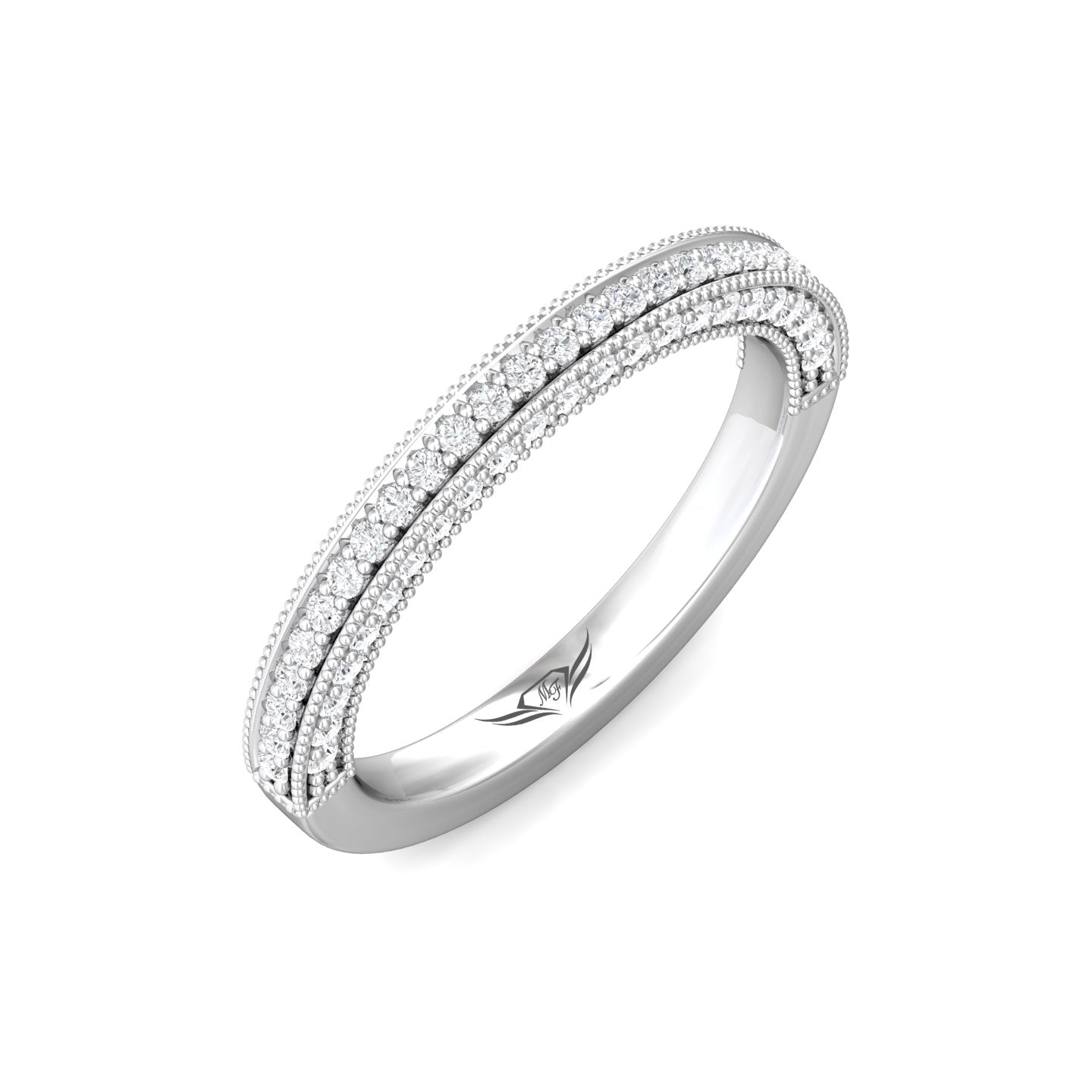 FlyerFit Micropave 18K White Gold Wedding Band