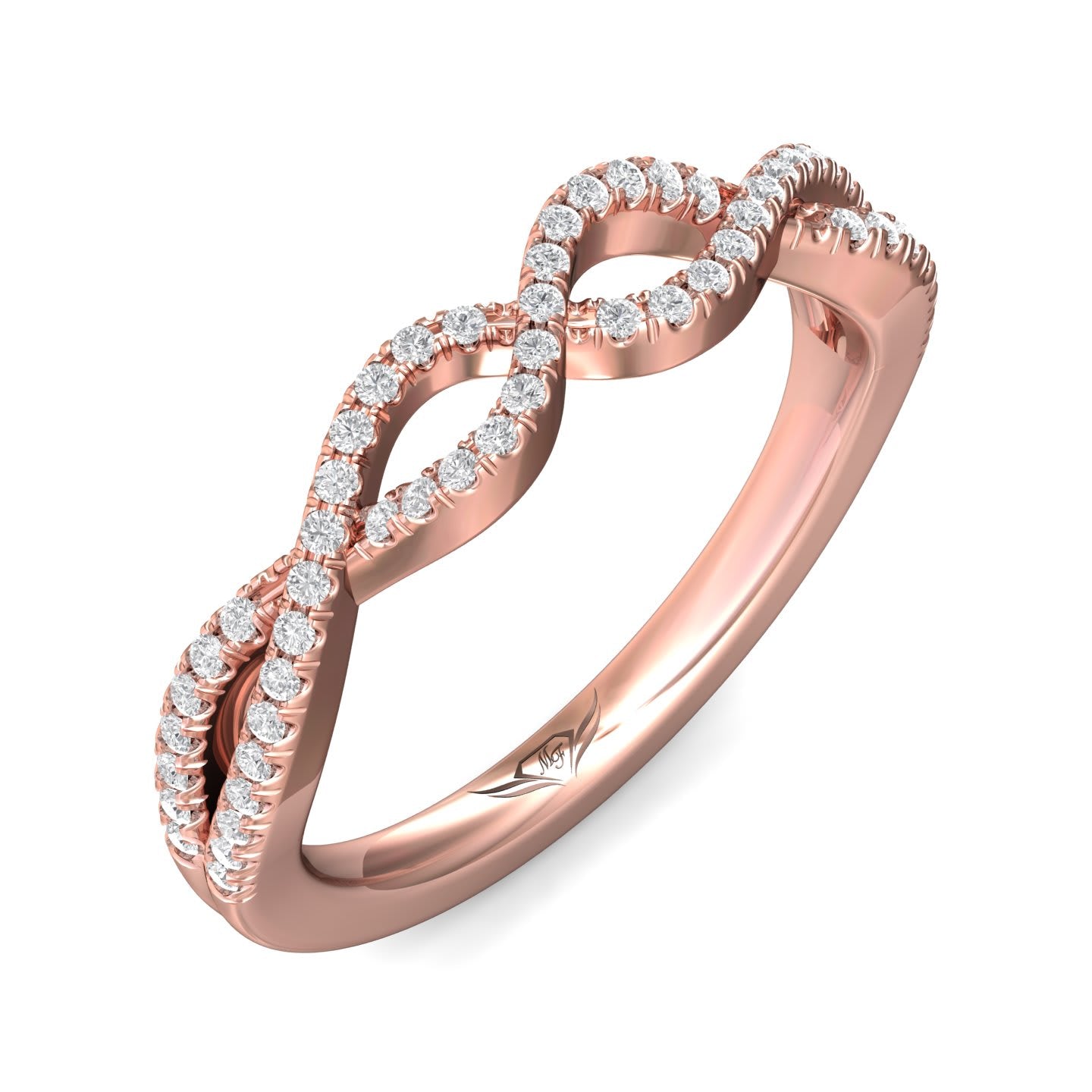 FlyerFit Micropave 14K Pink Gold Wedding Band