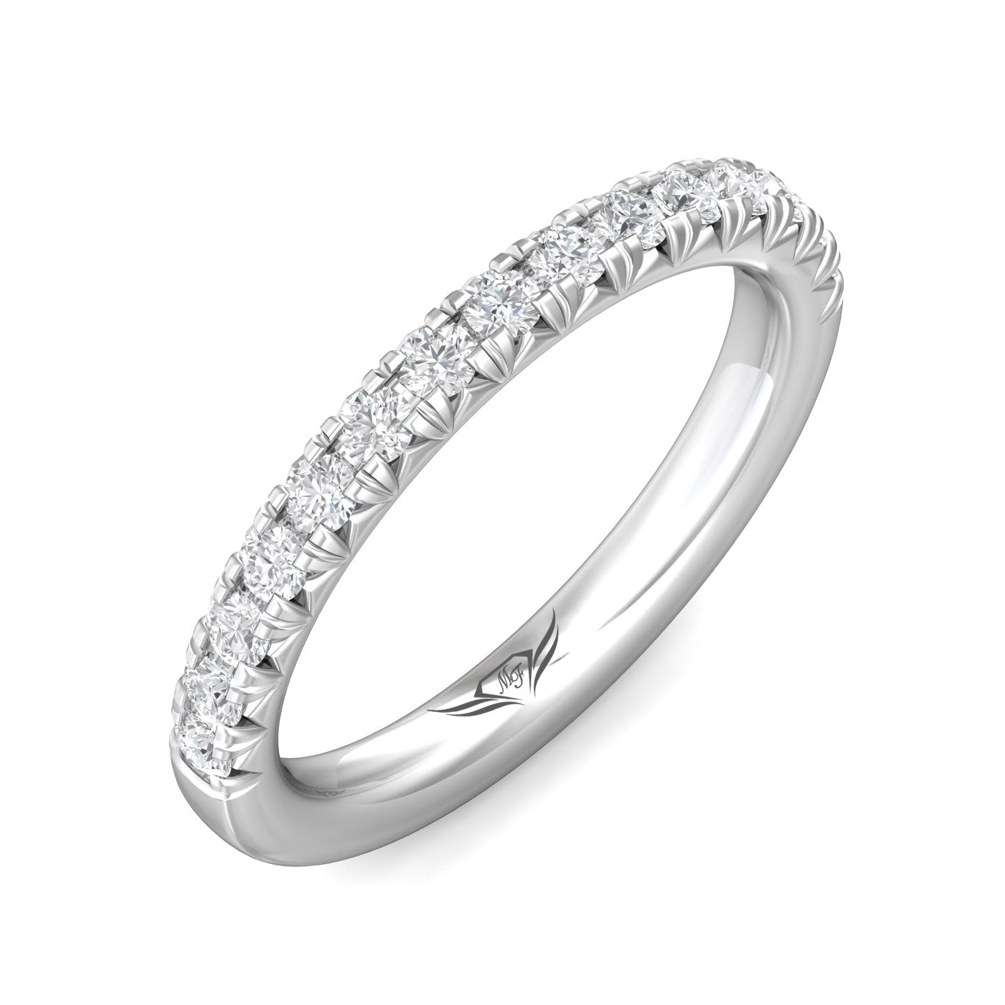 FlyerFit Micropave 14K White Gold Wedding Band