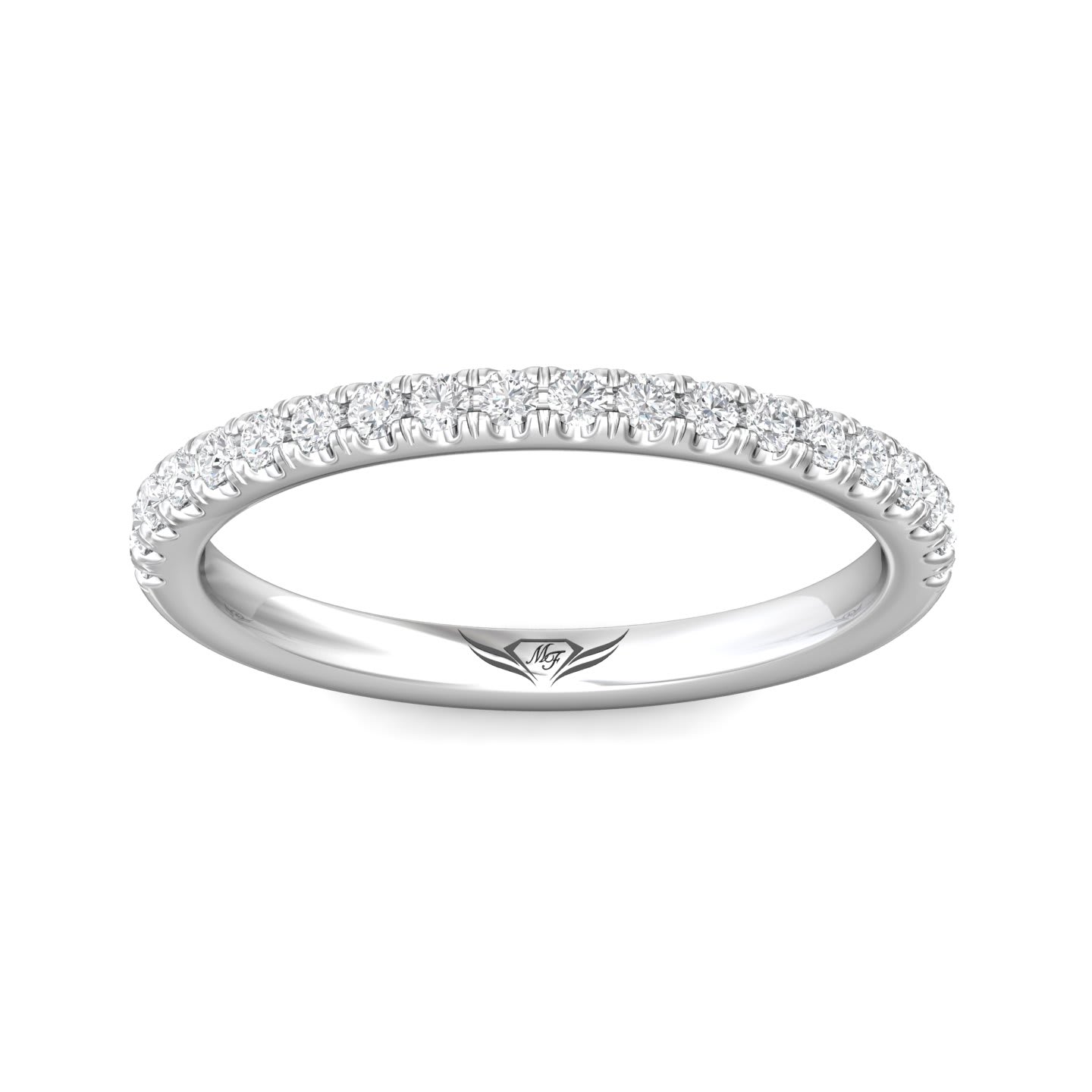 FlyerFit Micropave 14K White Gold Wedding Band