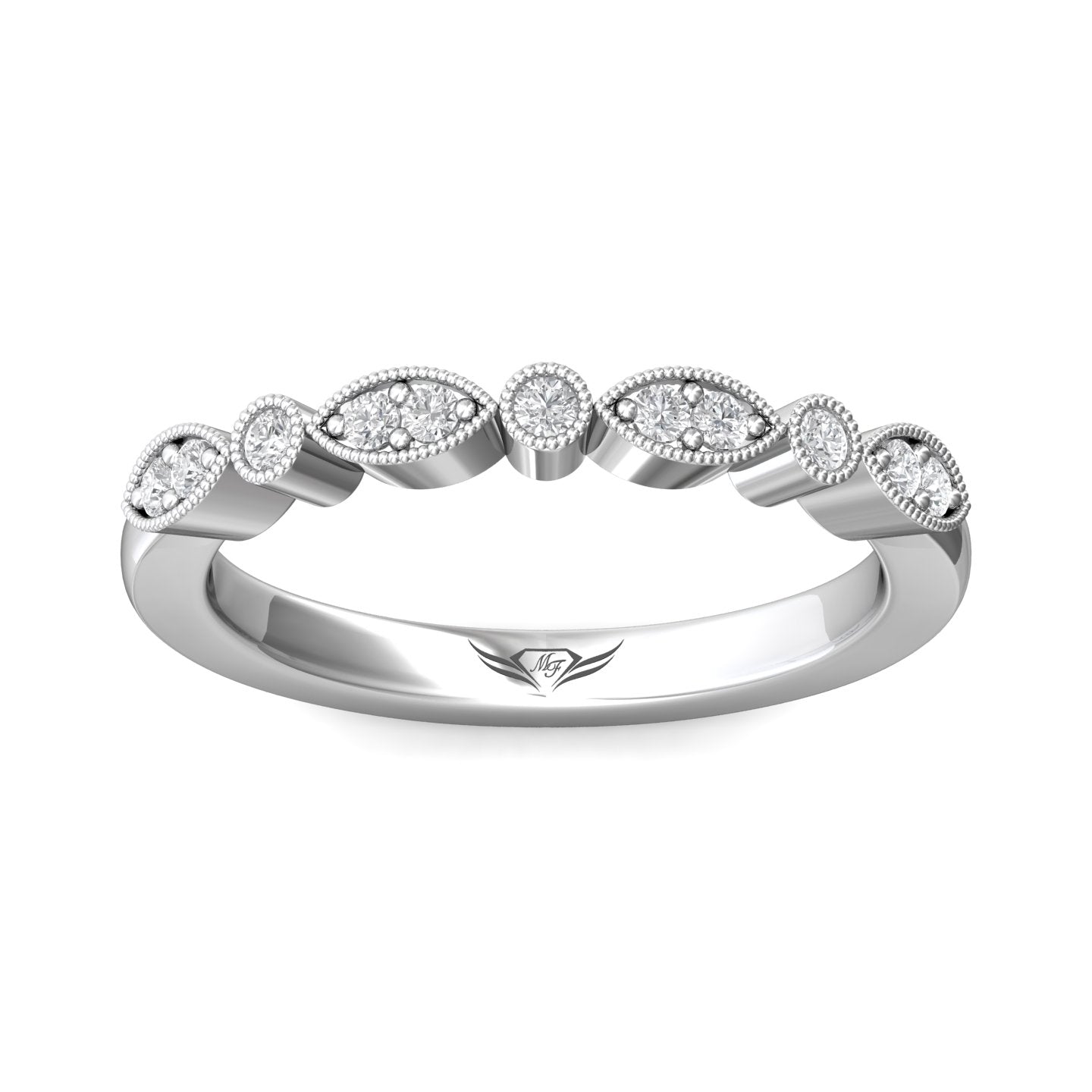 FlyerFit Micropave 14K White Gold Wedding Band