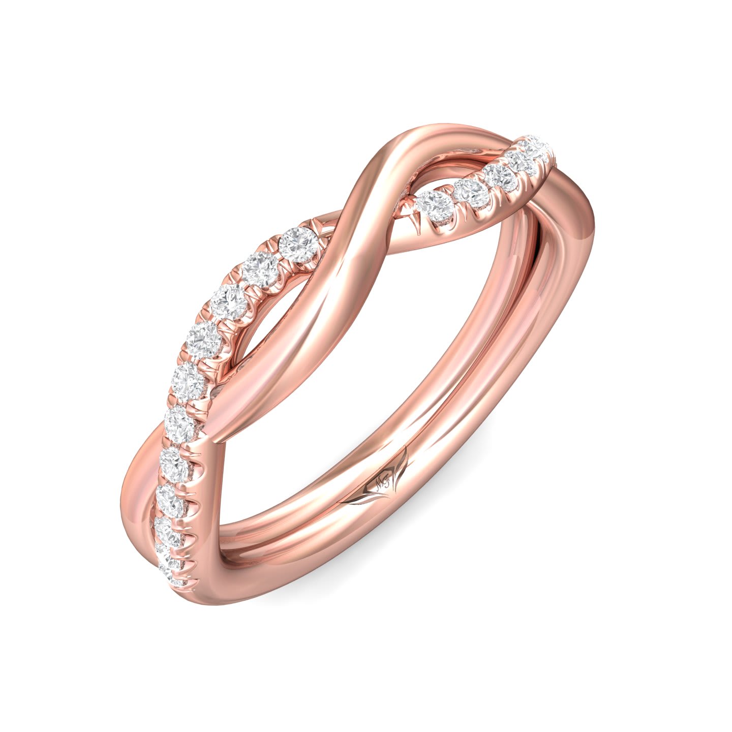 FlyerFit Micropave 18K Pink Gold Wedding Band