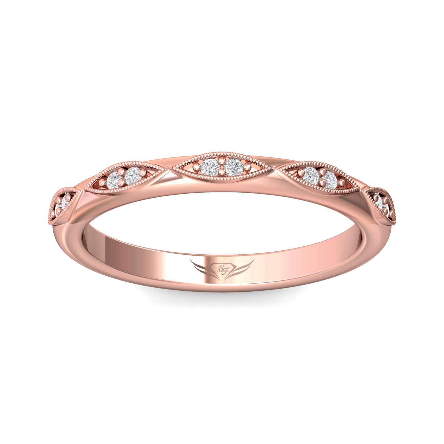 FlyerFit Micropave 18K Pink Gold Wedding Band