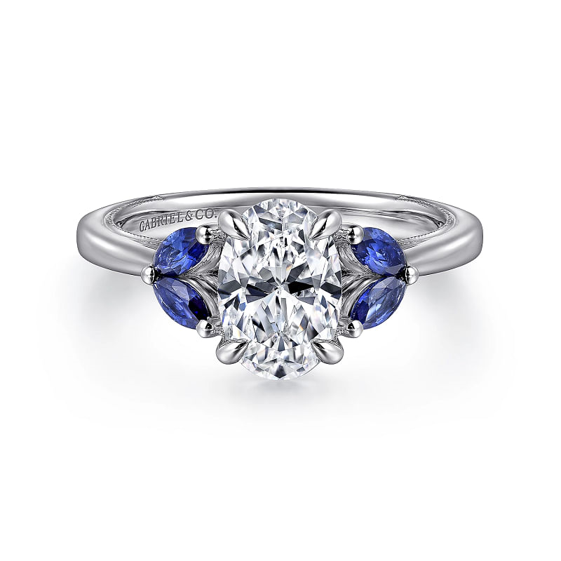 Gabriel & Co | Dani - 14K White Gold Round Diamond and Sapphire Engagement Ring