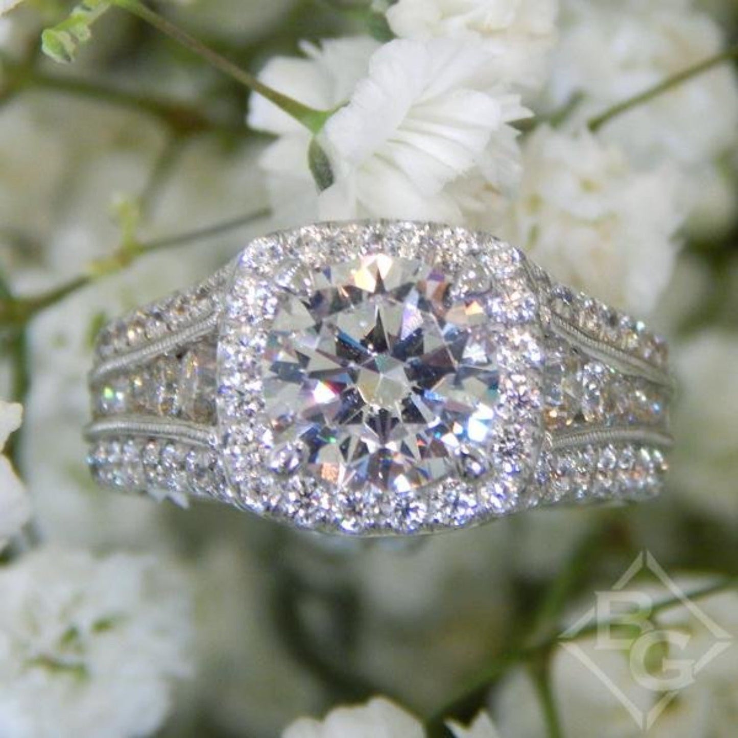 Gabriel & Co. Amavida "Dawn" Cushion Halo Diamond Engagement Ring