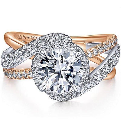 Gabriel Anzura Two-Tone White & Rose Gold Halo Diamond Engagement Ring