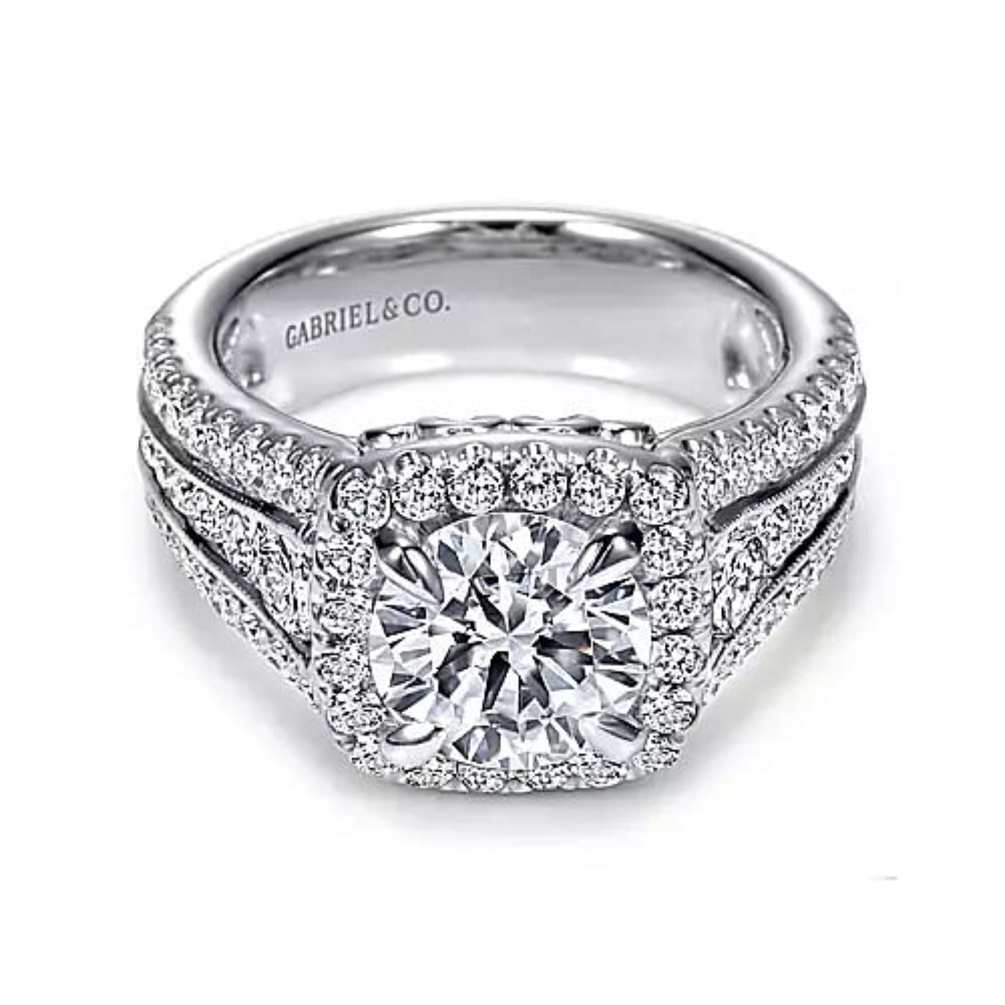 Gabriel & Co. Amavida "Dawn" Cushion Halo Diamond Engagement Ring