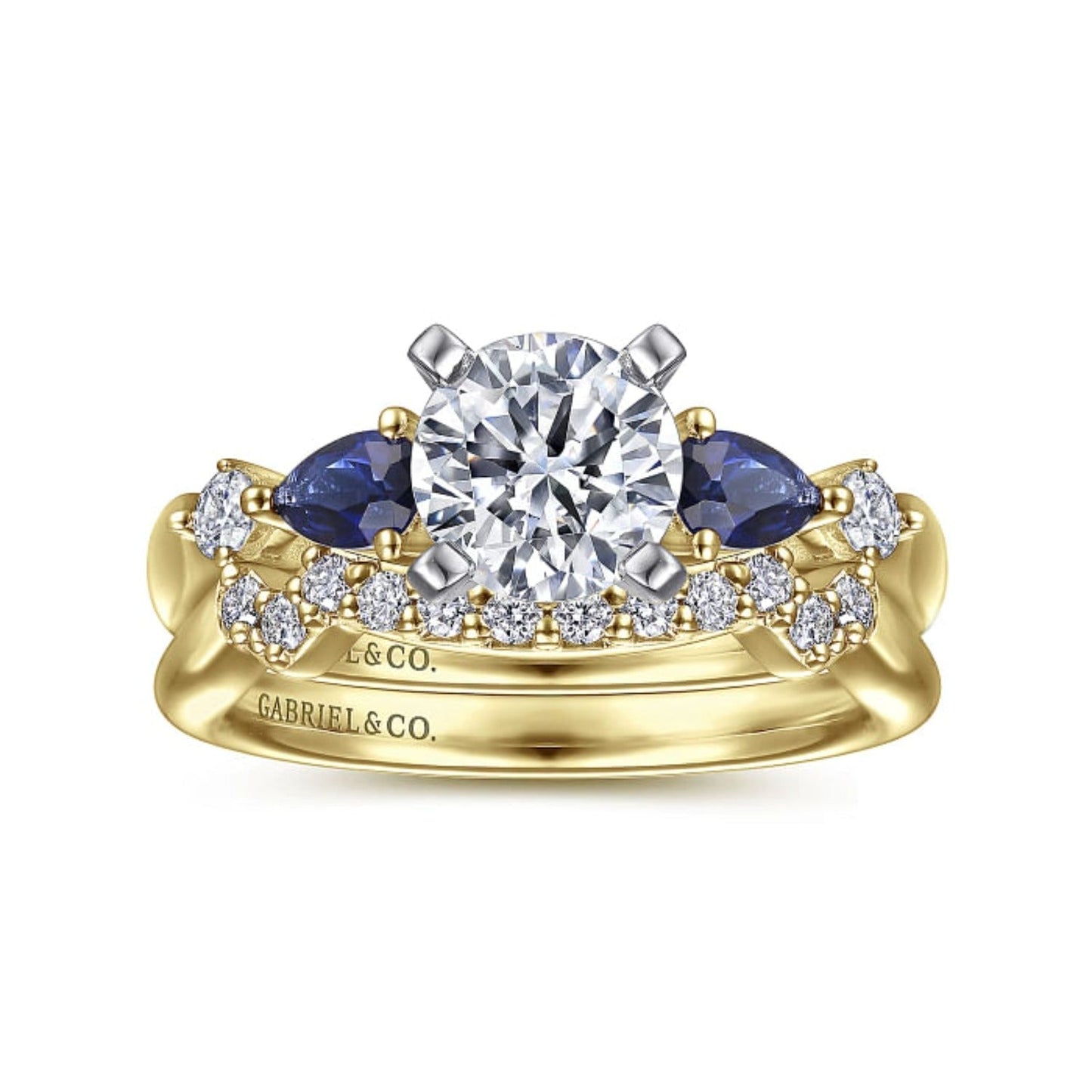 Gabriel & Co "Carrie" Blue Sapphire Pear Cut Side Engagement Ring