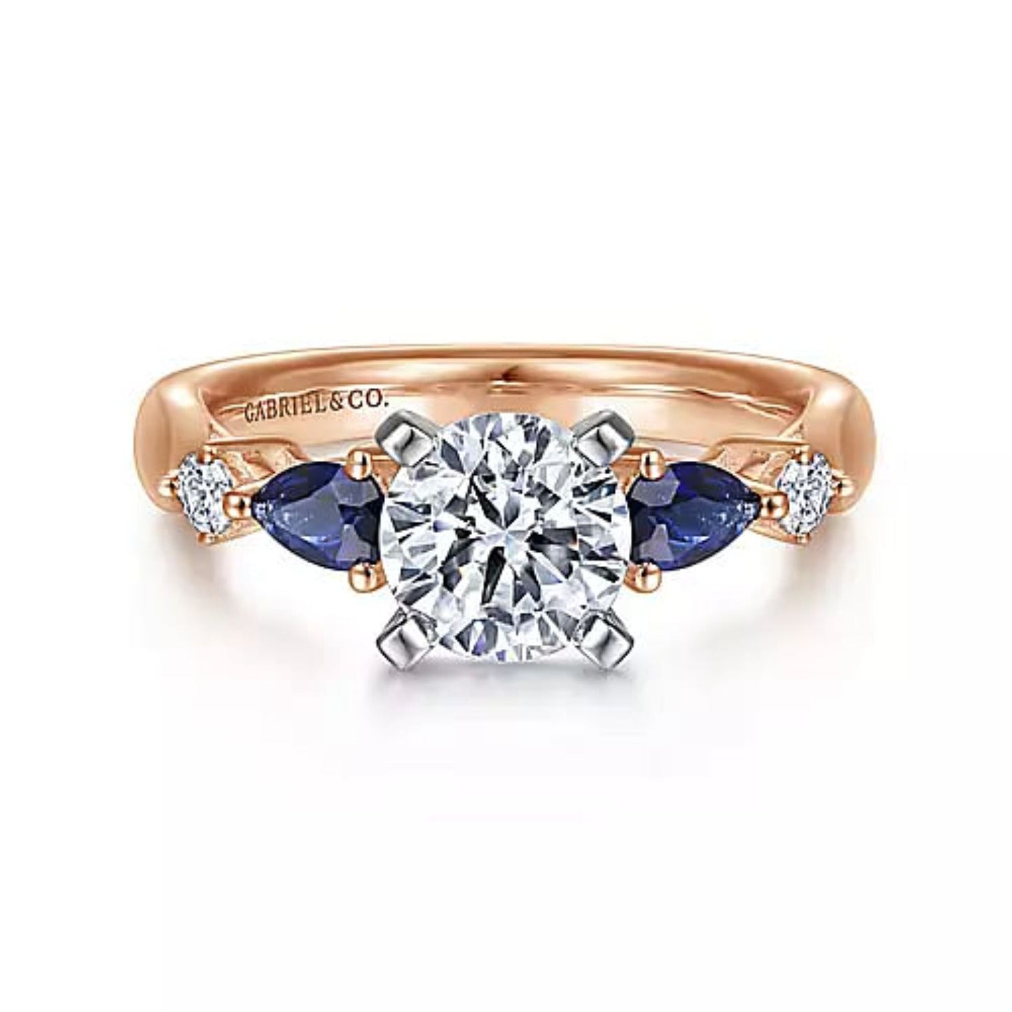 Gabriel & Co "Carrie" Blue Sapphire Pear Cut Side Engagement Ring