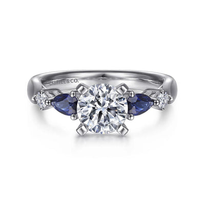 Gabriel & Co "Carrie" Blue Sapphire Pear Cut Side Engagement Ring