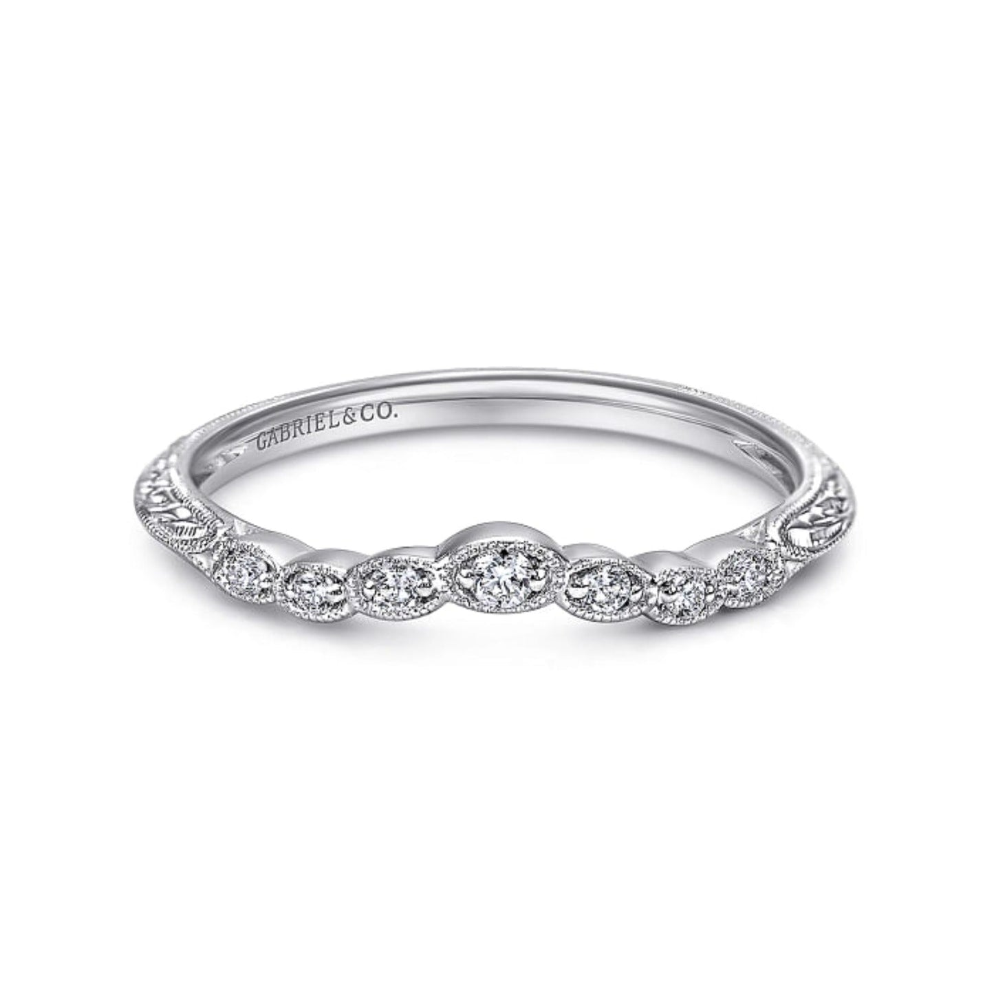 Gabriel & Co. "Chelsea"  Curved Engraved Diamond Wedding Band