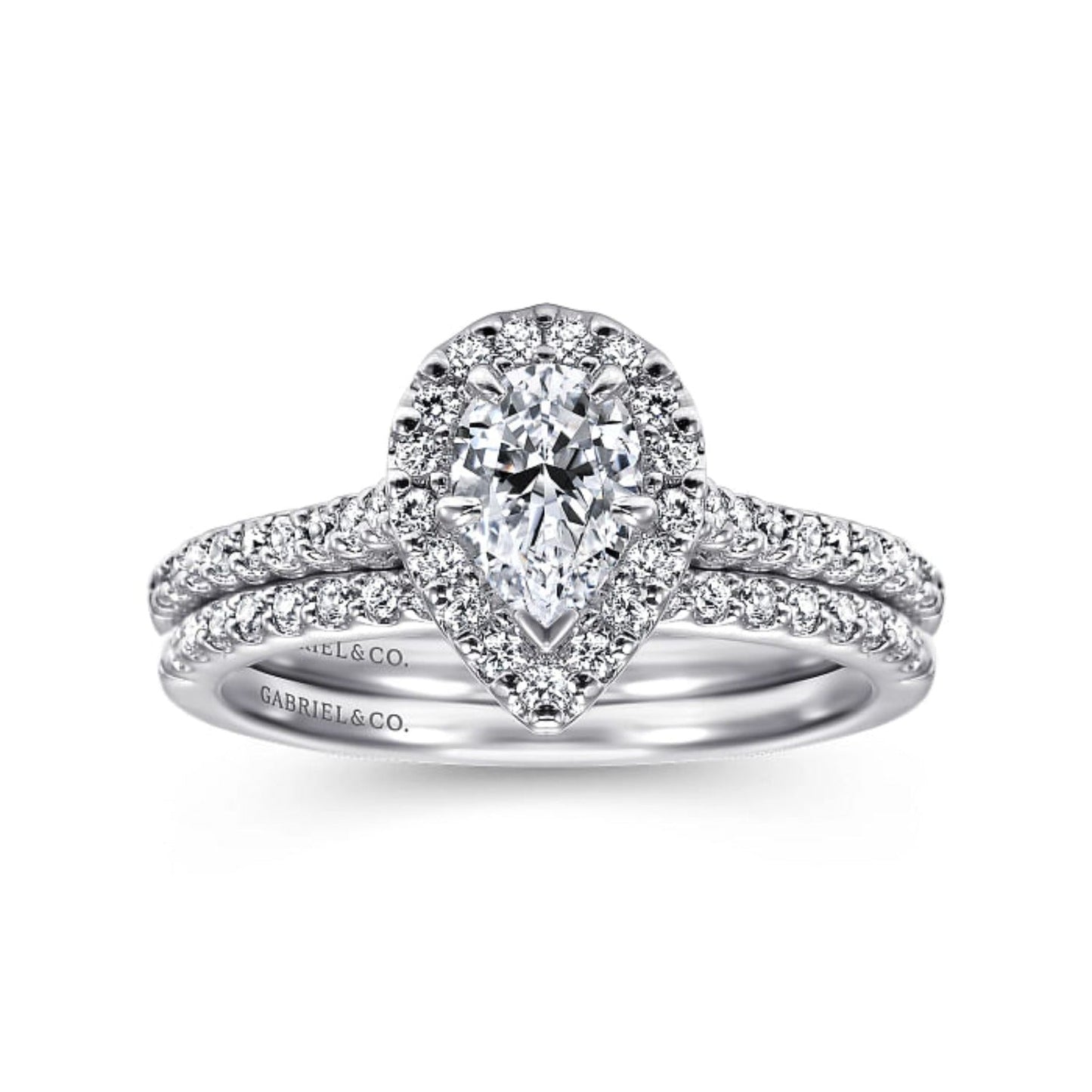 Gabriel & Co. Classic Pear Cut Halo Diamond Engagement Ring