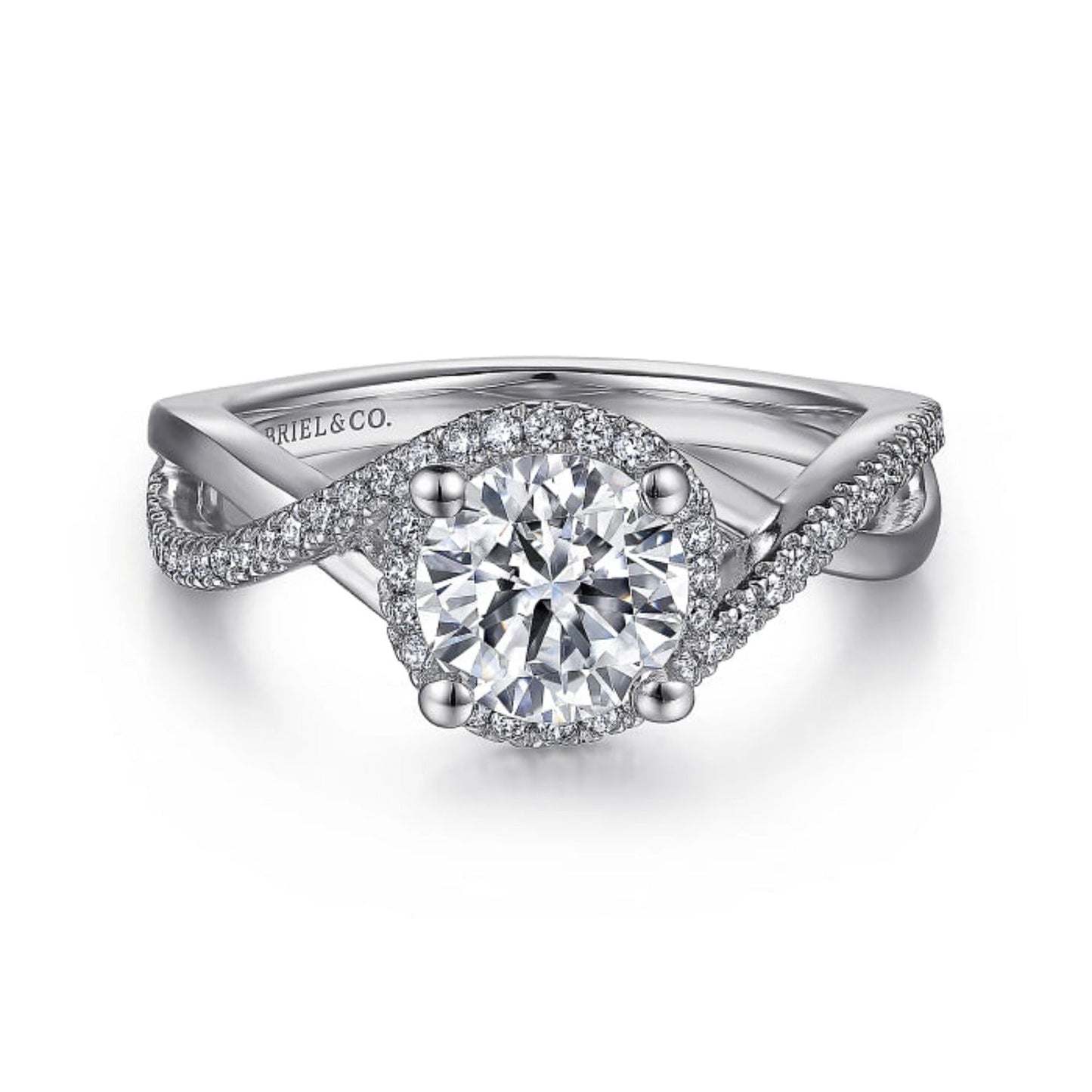 Gabriel & Co. "Courtney" Twist Diamond Halo Engagement Ring