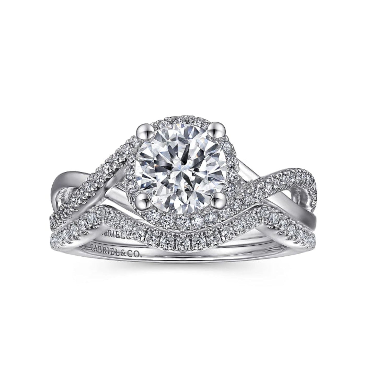 Gabriel & Co. "Courtney" Twist Diamond Halo Engagement Ring