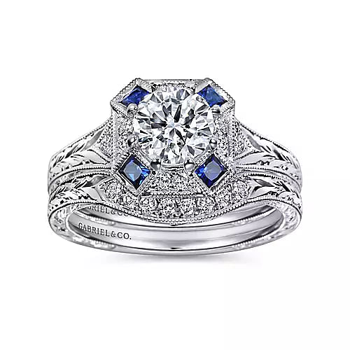 Gabriel & Co. "Girasol" Blue Sapphire Diamond Engagement Ring