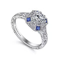 Gabriel & Co. "Girasol" Blue Sapphire Diamond Engagement Ring