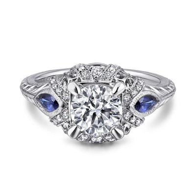 Gabriel & Co. "Lexington" Diamond & Blue Sapphire Halo Engagement Ring