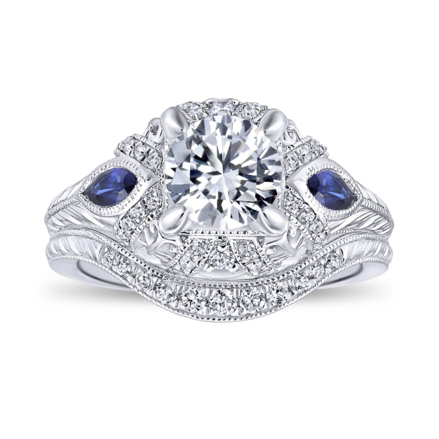 Gabriel & Co. "Lexington" Diamond & Blue Sapphire Halo Engagement Ring