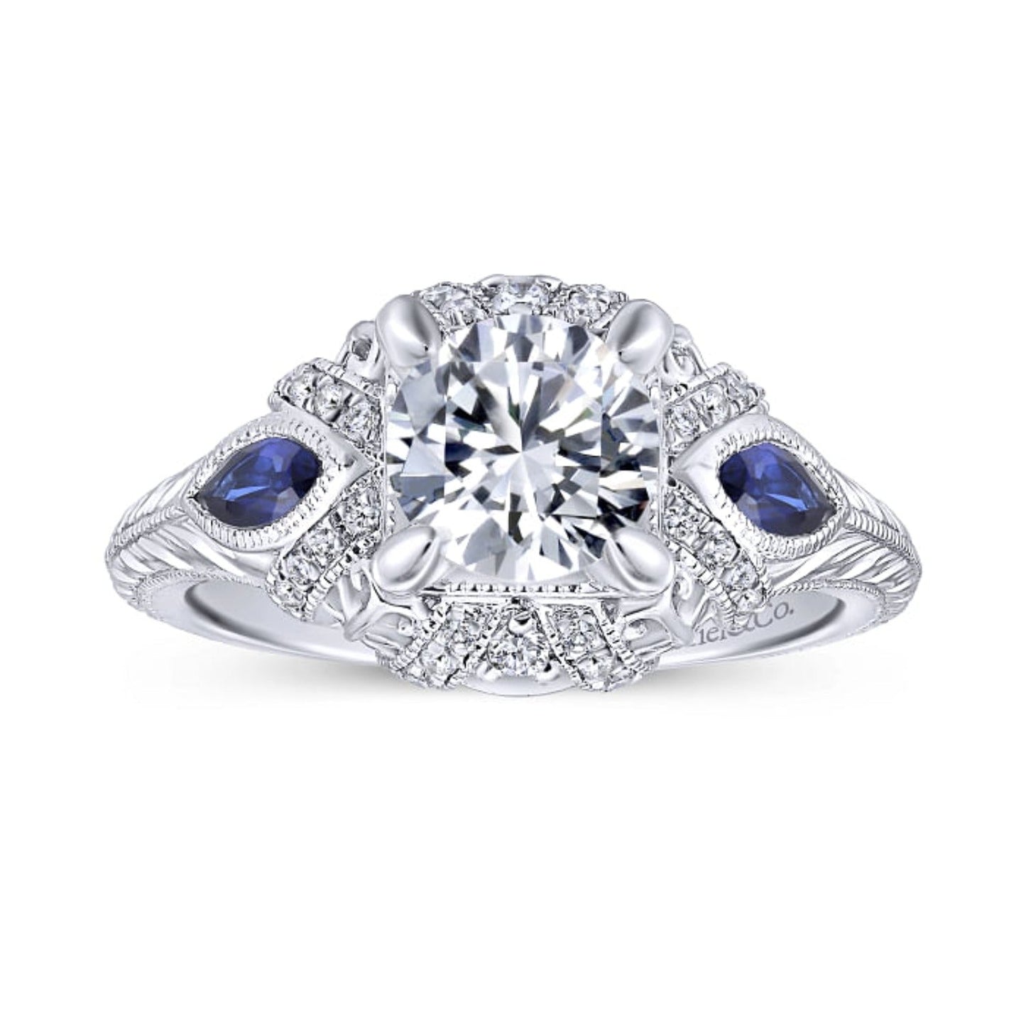 Gabriel & Co. "Lexington" Diamond & Blue Sapphire Halo Engagement Ring