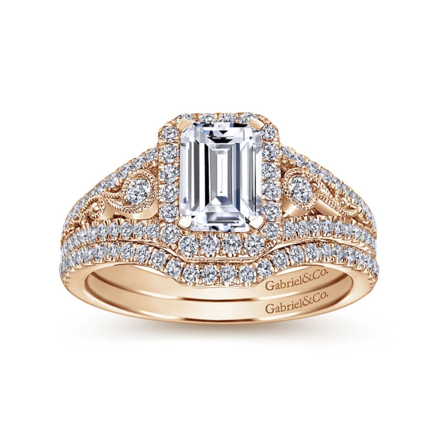 Gabriel & Co. "Marlena" Emerald Cut Halo Diamond Engagement Ring