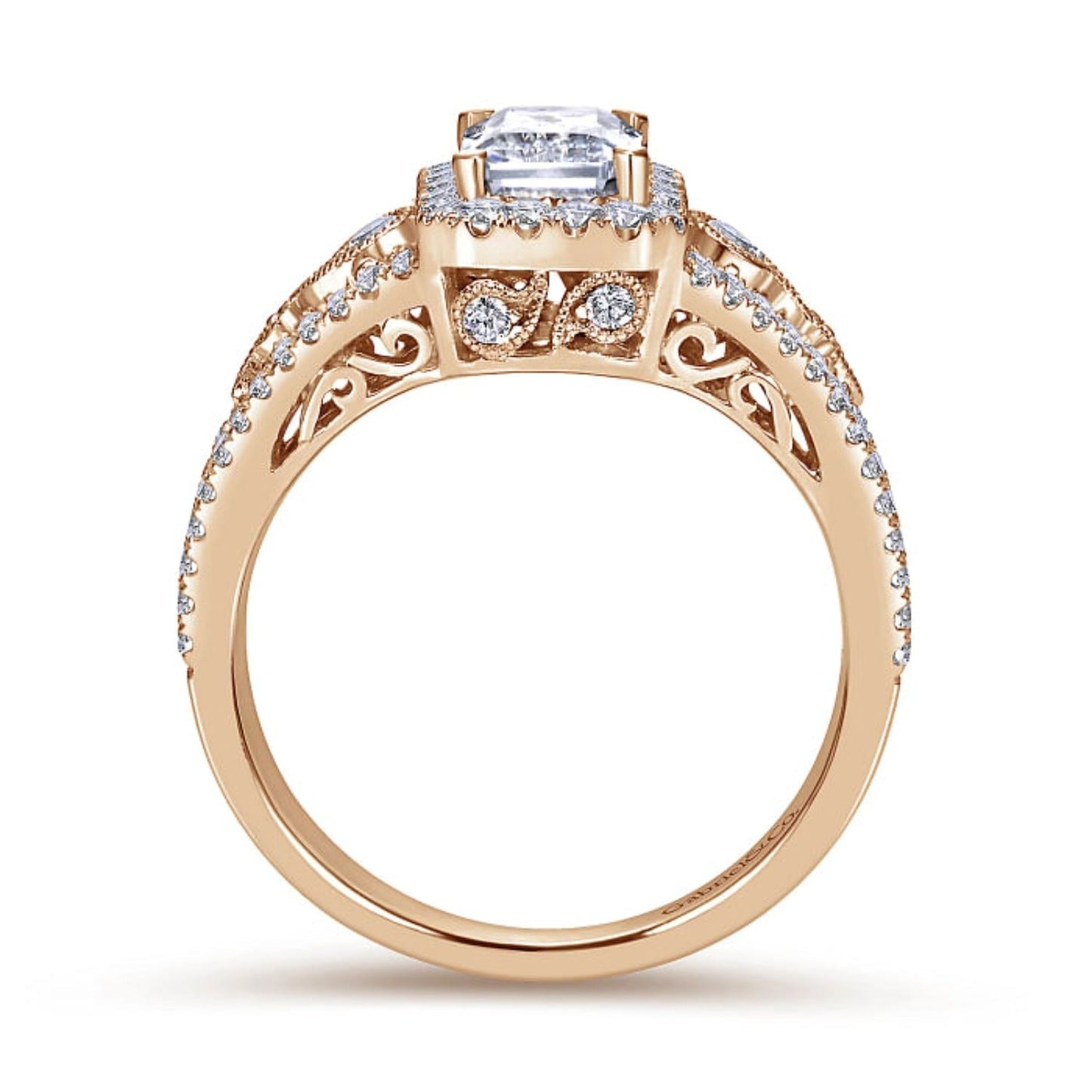 Gabriel & Co. "Marlena" Emerald Cut Halo Diamond Engagement Ring