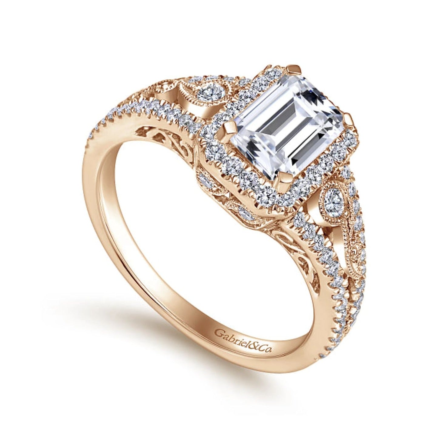 Gabriel & Co. "Marlena" Emerald Cut Halo Diamond Engagement Ring