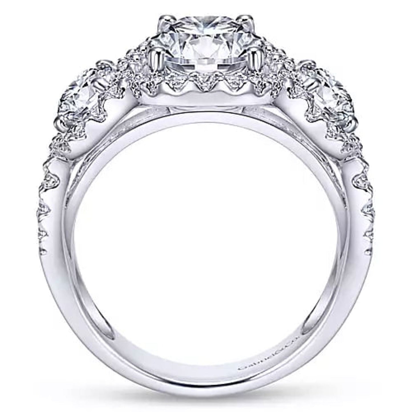 Gabriel & Co. Three Stone Halo Diamond Engagement Ring