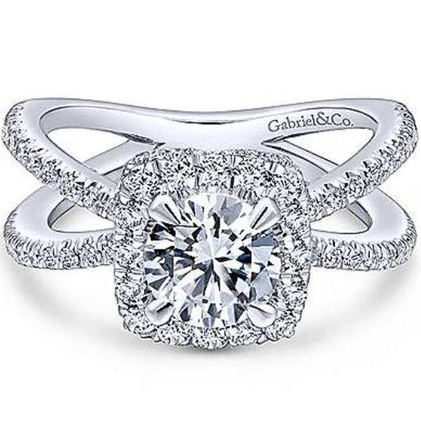 Gabriel "Delphinia" Cushion Halo Split Shank Diamond Engagement Ring