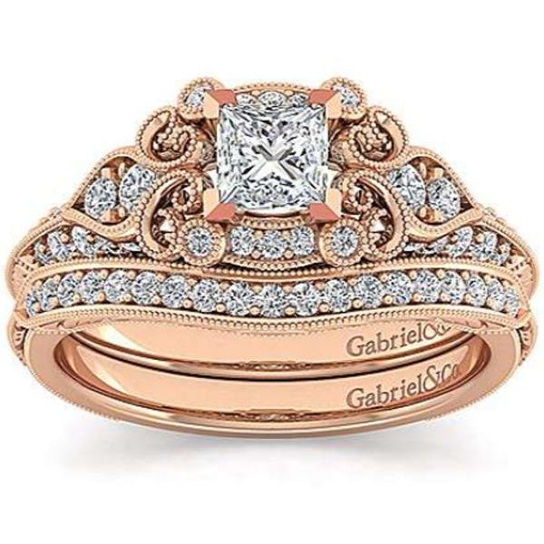 Gabriel "Halsey" Victorian Style Filigree Diamond Halo Engagement Ring