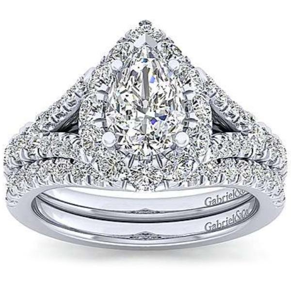 Gabriel "Juliana" Pear Halo Diamond Pave Engagement Ring