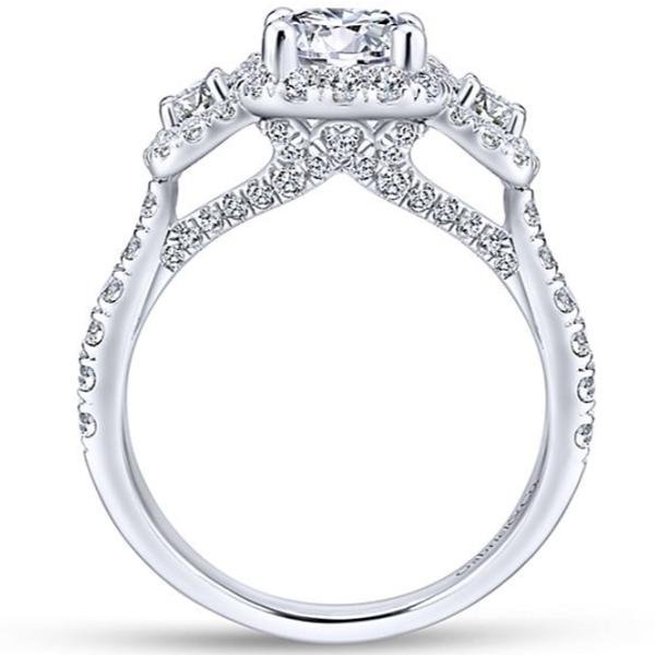 Gabriel "Lavender" Three Diamond Halo Engagement Ring