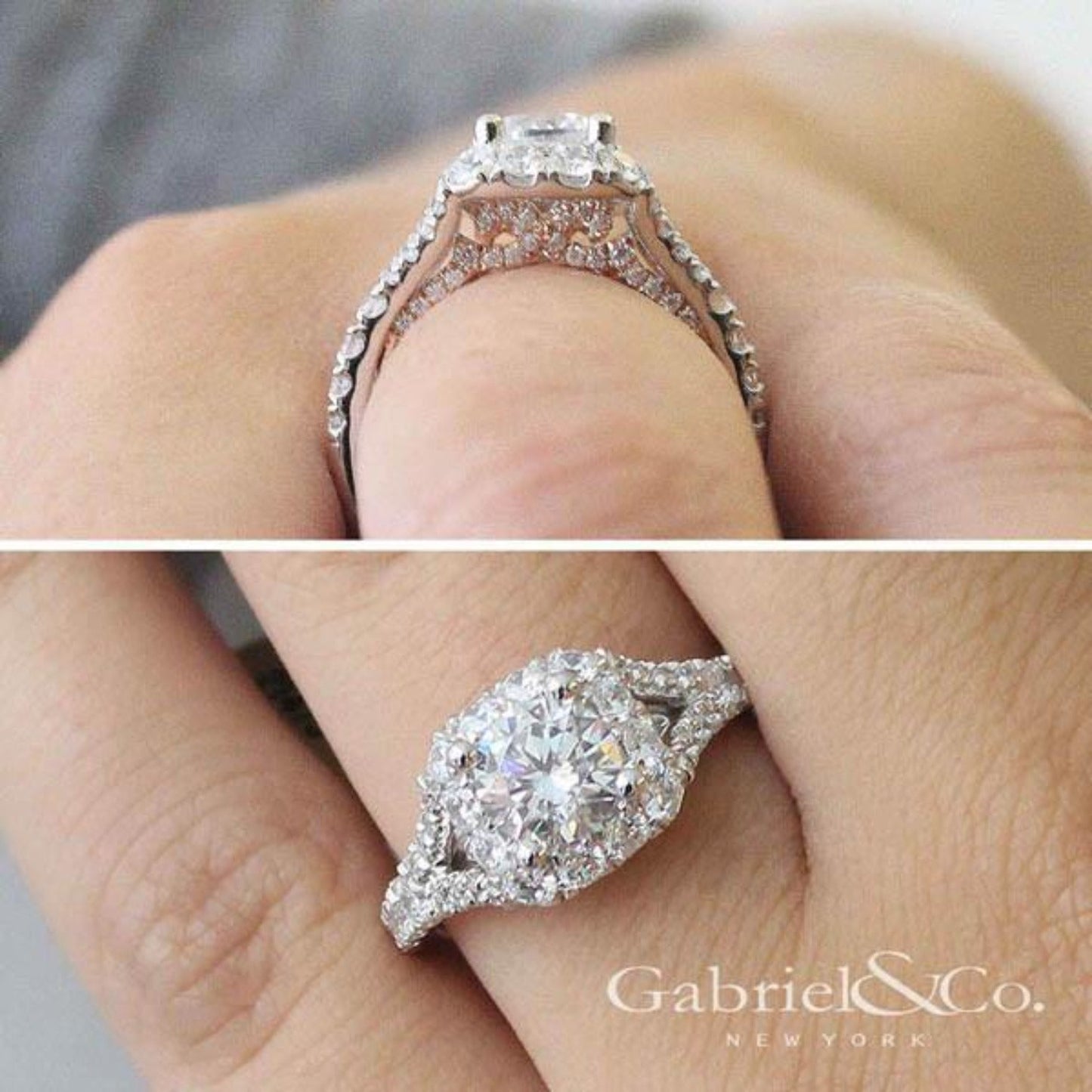 Gabriel & Co. "Perennial" Cushion Halo Diamond Engagement Ring