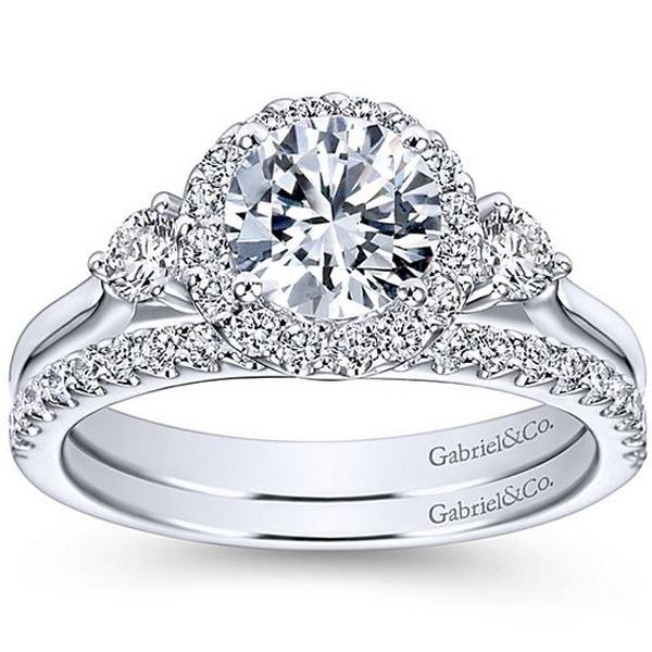 Gabriel "Noelle" Three Stone Halo Diamond Engagement Ring