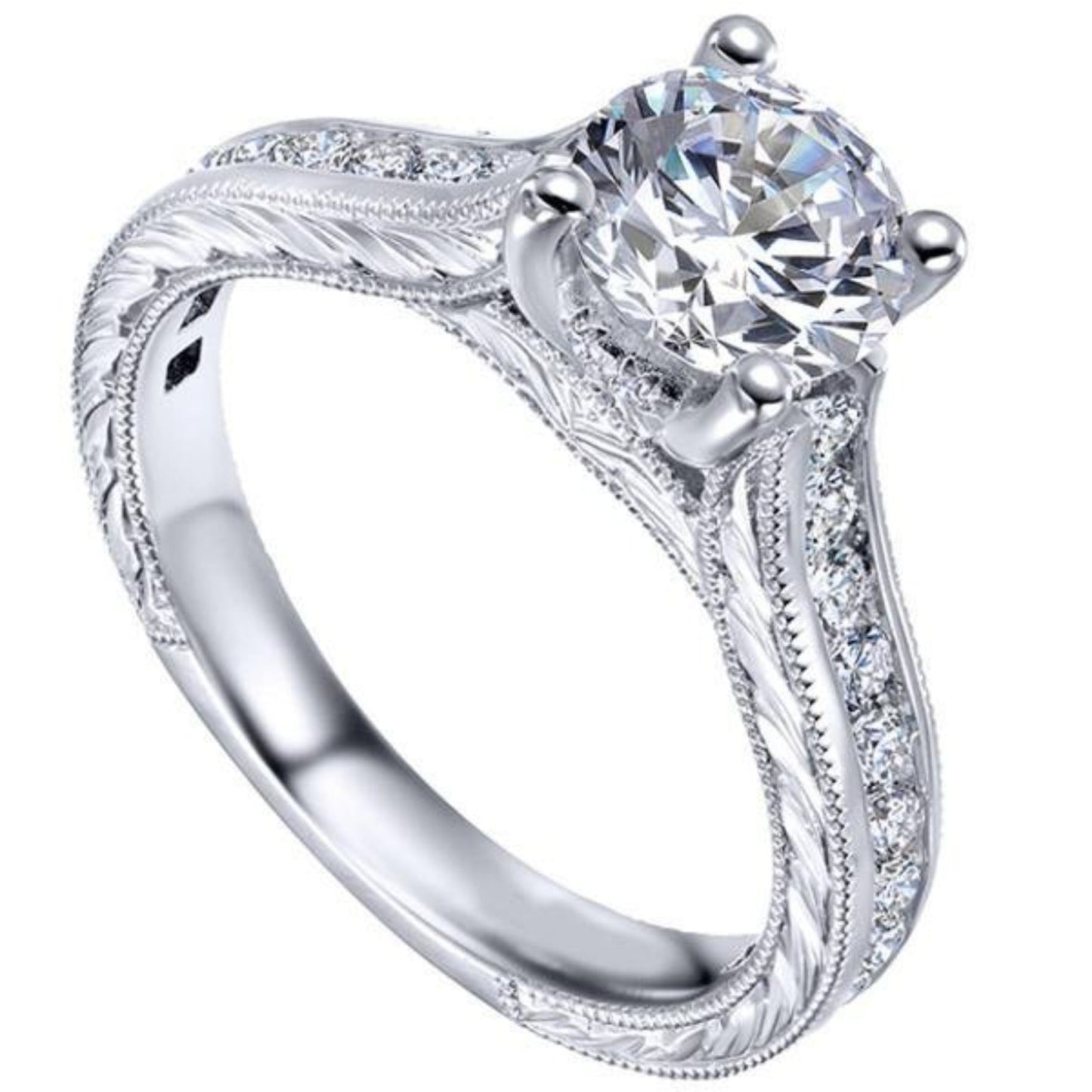 Gabriel & Co. "Abby" Engraved Cathedral Diamond Engagement Ring