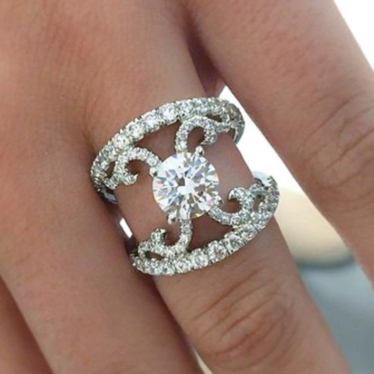 Gabriel & Co. "Riley" Split Shank Scrollwork Diamond Engagement Ring