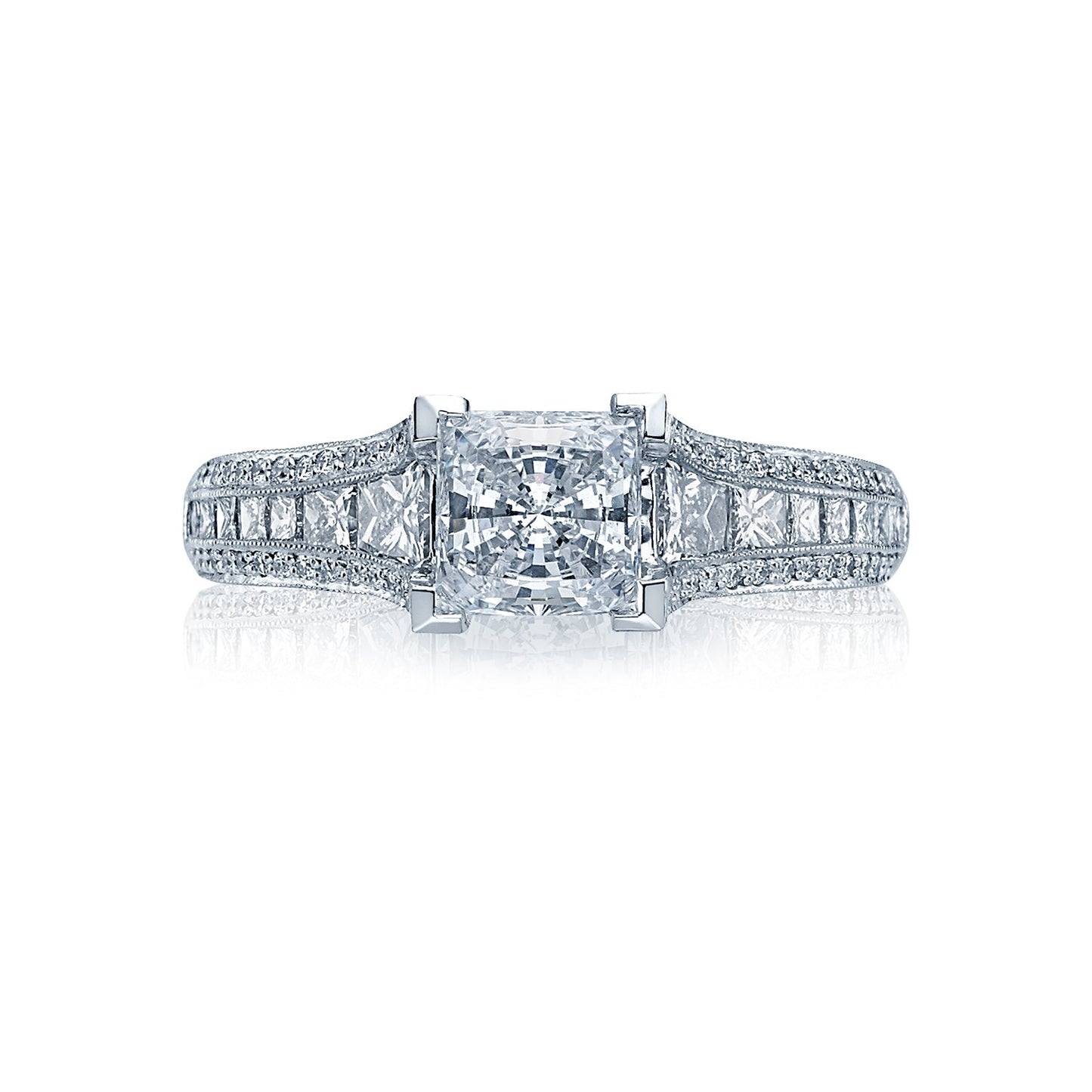 Tacori 18k White Gold Classic Crescent Princess Diamond Engagement Ring Setting (1.38 CTW)