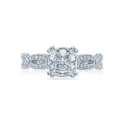 Tacori 18k White Gold Ribbon Cushion Diamond Engagement Ring Setting (0.36 CTW)