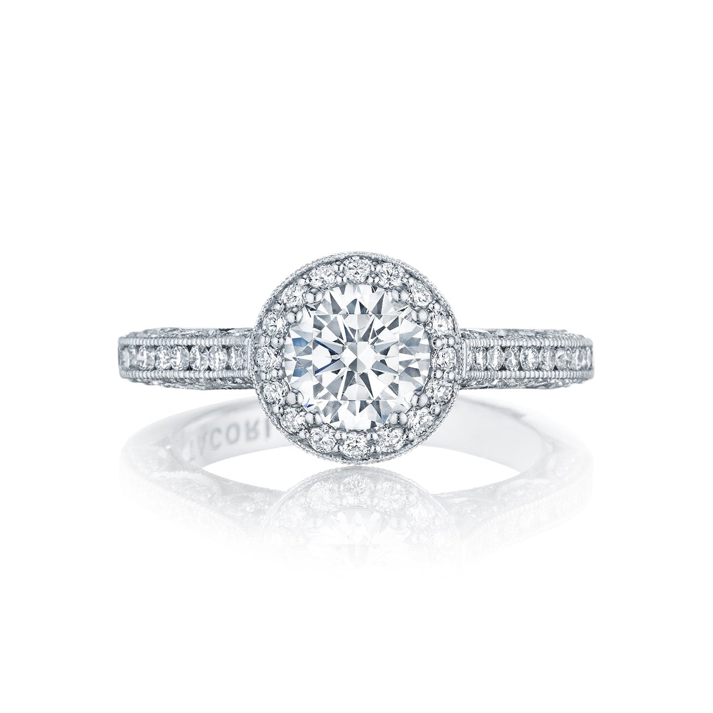 Tacori 18k White Gold Classic Crescent Round Diamond Engagement Ring Setting (0.76 CTW)