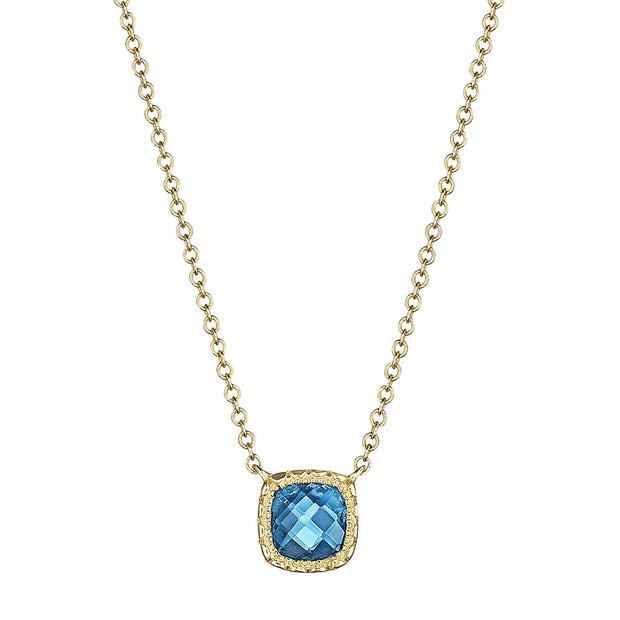 Petite Cushion Gem Necklace with London Blue Topaz